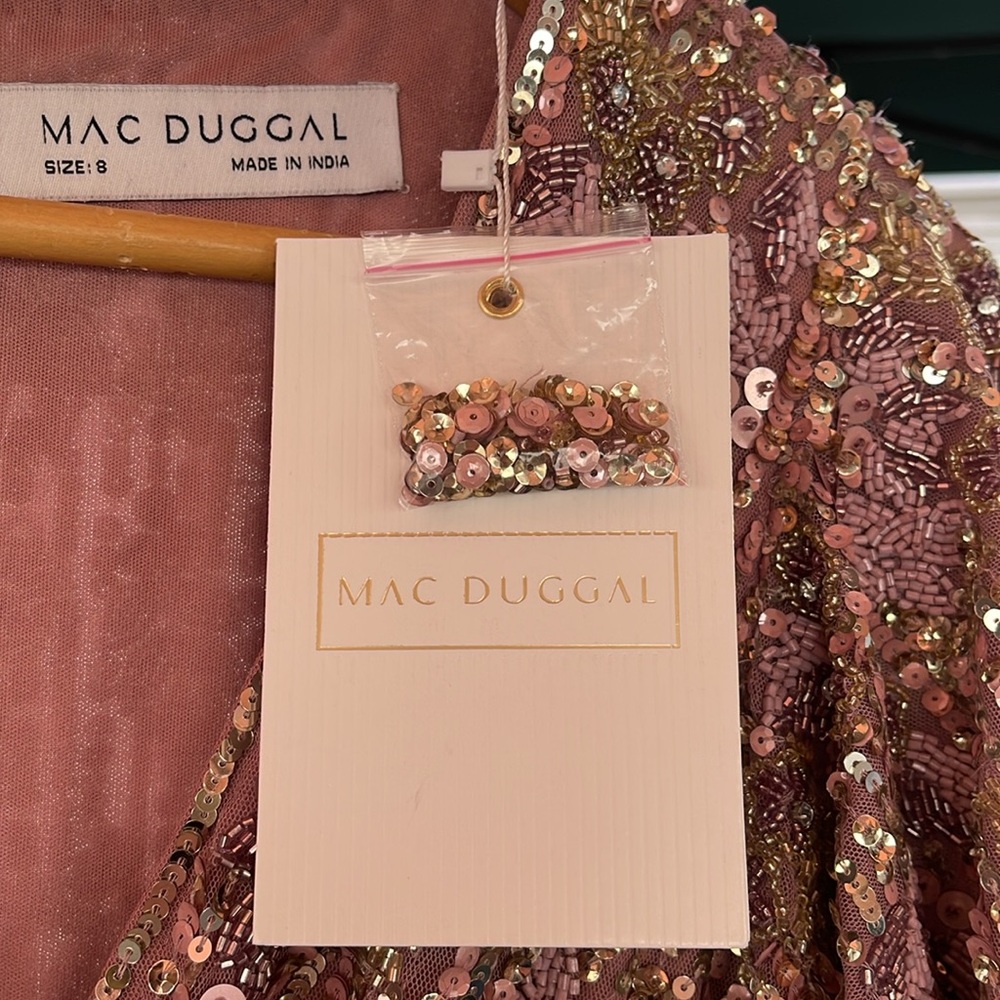 Mac Duggal - Purple Embellished Faux Wrap Flutter Sleeve Dress Size 8 - Picture 15 of 17